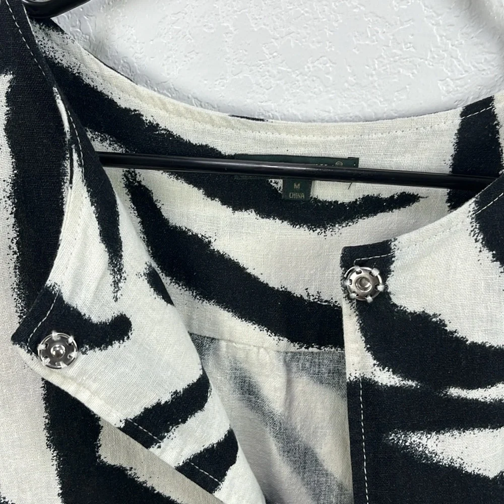 For Cynthia Black and White Zebra Print Blouse Sz M  Linen Blend Career TC0747 - Picture 7 of 10